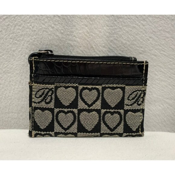 Brighton Zip Top Card Case Holder Wallet Black Grey Heart Canvas - Picture 1 of 9